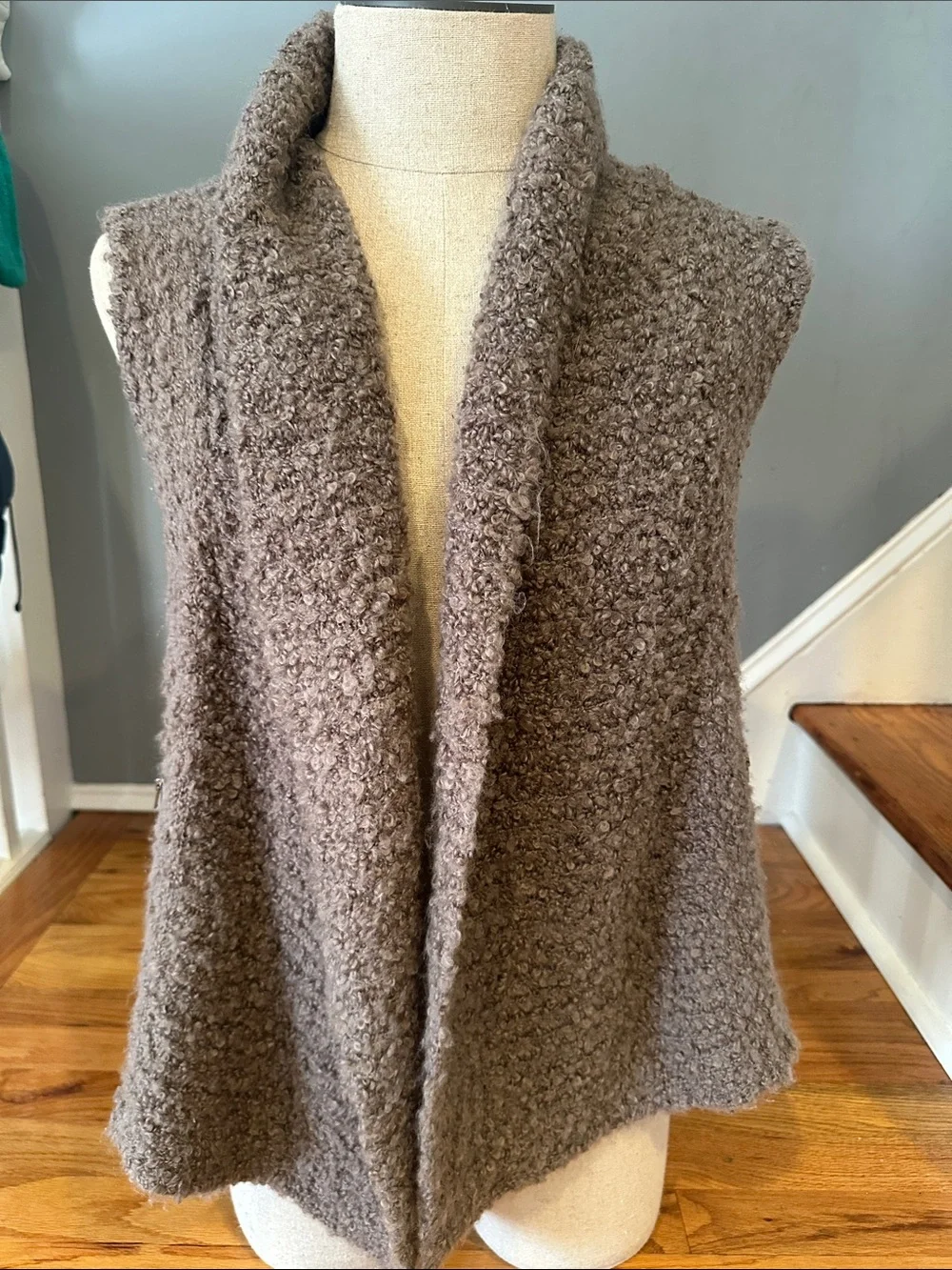 LOFT Bouclé Open Front Sleeveless Cardigan Vest in Taupe - Picture 1 of 8